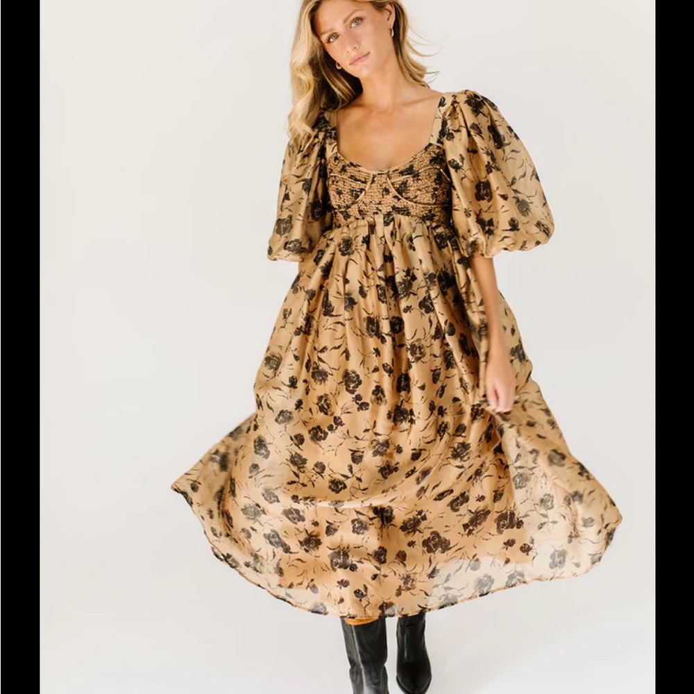 Floral Puff Sleeve Midi Dress